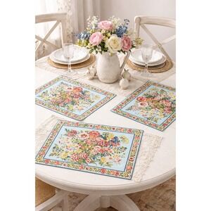 April Cornell Floral Zinnia Garden Set of 4 Placemats Cottage Shabby French‎